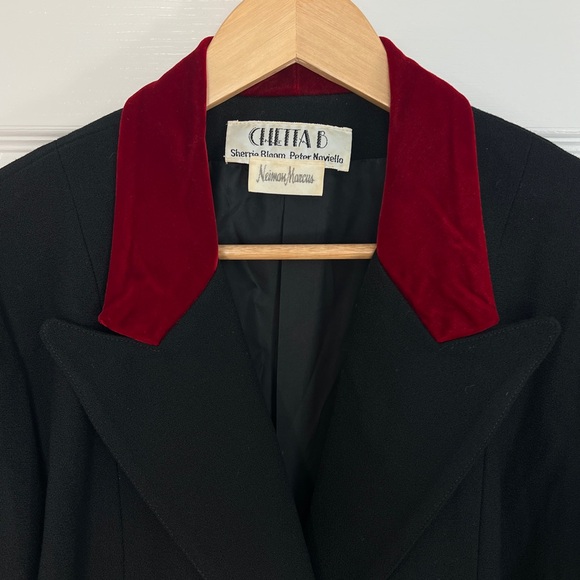 Vintage Chetta B for Neiman Marcus Black Jacket w/ Red Velvet Collar | Size 10 - Picture 3 of 7